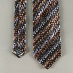 MISSONI Brown Orange & Blue Zig-Zag Silk Tie